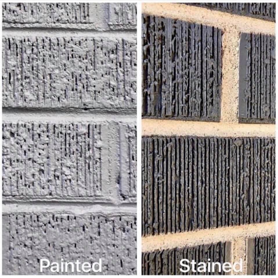 Side-by-side comparison of painted brick versus stained brick